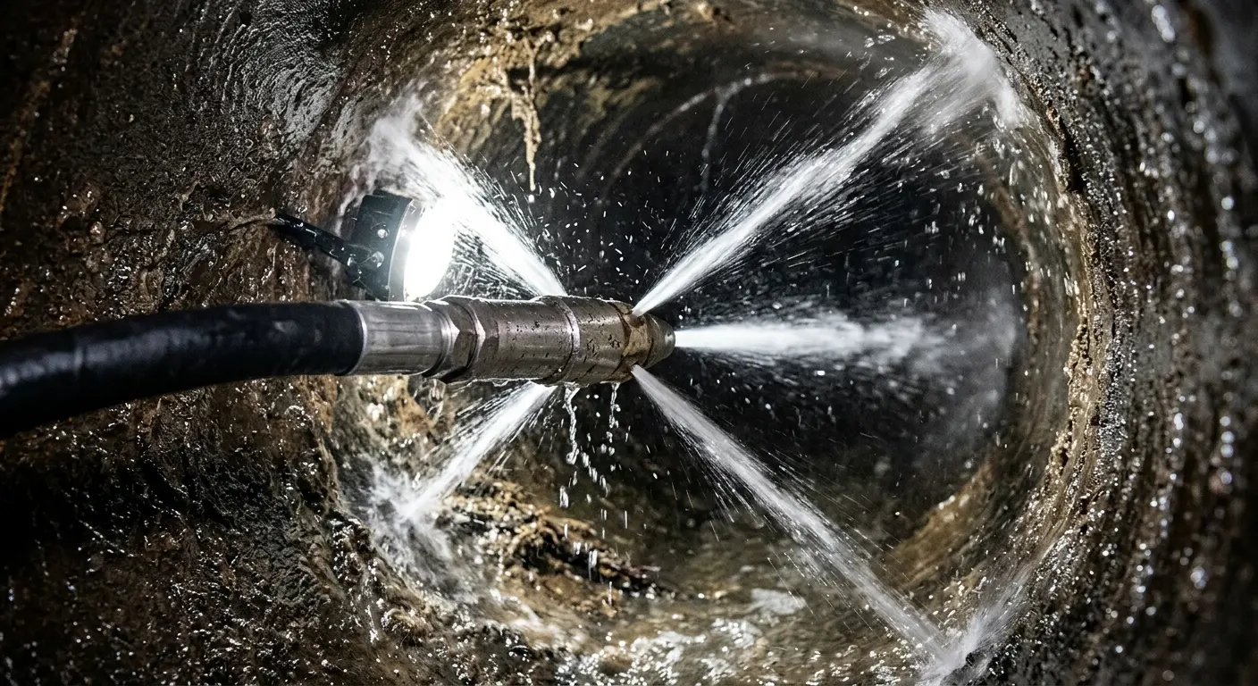 High-pressure hydro jetting nozzle cleaning sewer pipe for Sewer Cleanout in Vincent